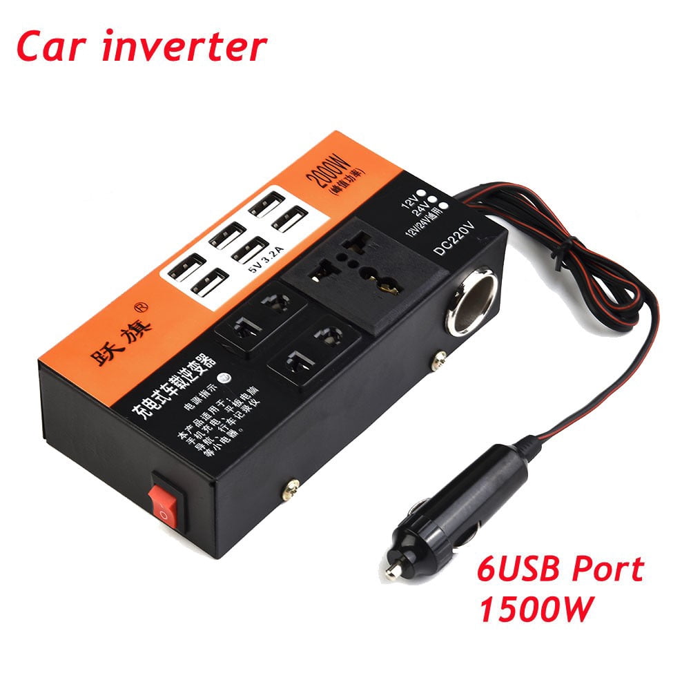 Geege Car Power Inverter 1500W Peak DC 12V/24V to DC 110V/220V Converter Trip 6 USB