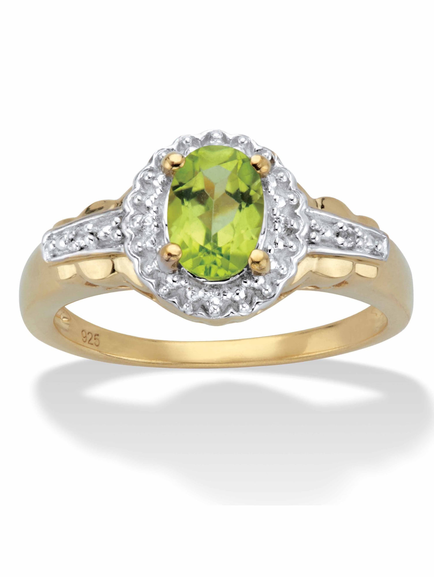 1.21 Ct Round Green Peridot White Topaz 925 Sterling Silver Engagement Ring 