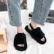 thumbnail image 5 of Pantuflas de felpa de fondo grueso para mujer, tamaño grande 43, pantuflas de felpa de algodón para el hogar con fondo plano y elásticas para mantener el calor, 5 of 7