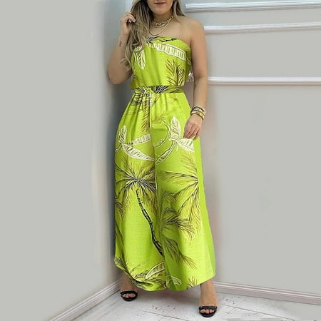 

Yubatuo Jumpsuits for Women Fashion Womens Summer Loose Print Bustier Backless Sleeveless Jumpsuit Rompers for Women