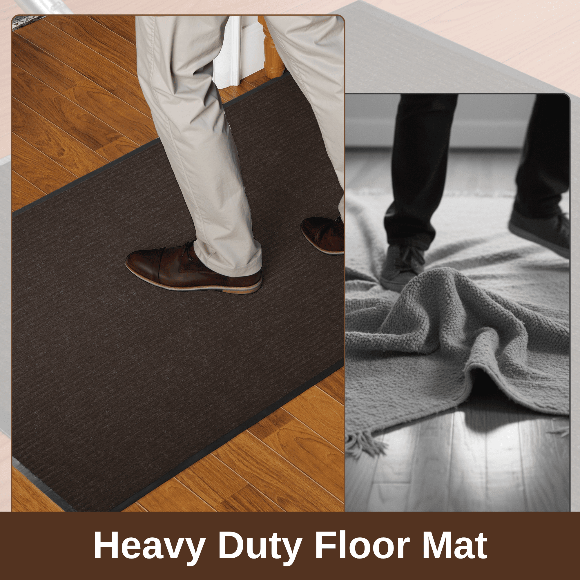 WANLISELL Indoor Outdoor Mat, 3' x 5' Large Entry Rug Non-Slip Low Profile Doormat, Heavy Duty Entrance Mats for Home & Commercial, Brown