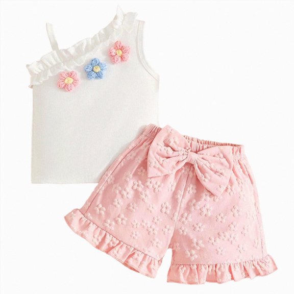 UAYOTSE Girls Outfit Baby Girl Summer Baby Clothes Infant 9 12 18 24 Months Spring Short Sleeve Shirt Tops Cute Shorts Set,Sizes 9-12 Months