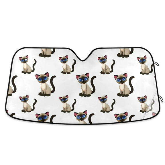 Cute Siamese Cat Car Windshield Sun Shade Foldable Car Front Window Visor Heat and UV Protection 53x23.5