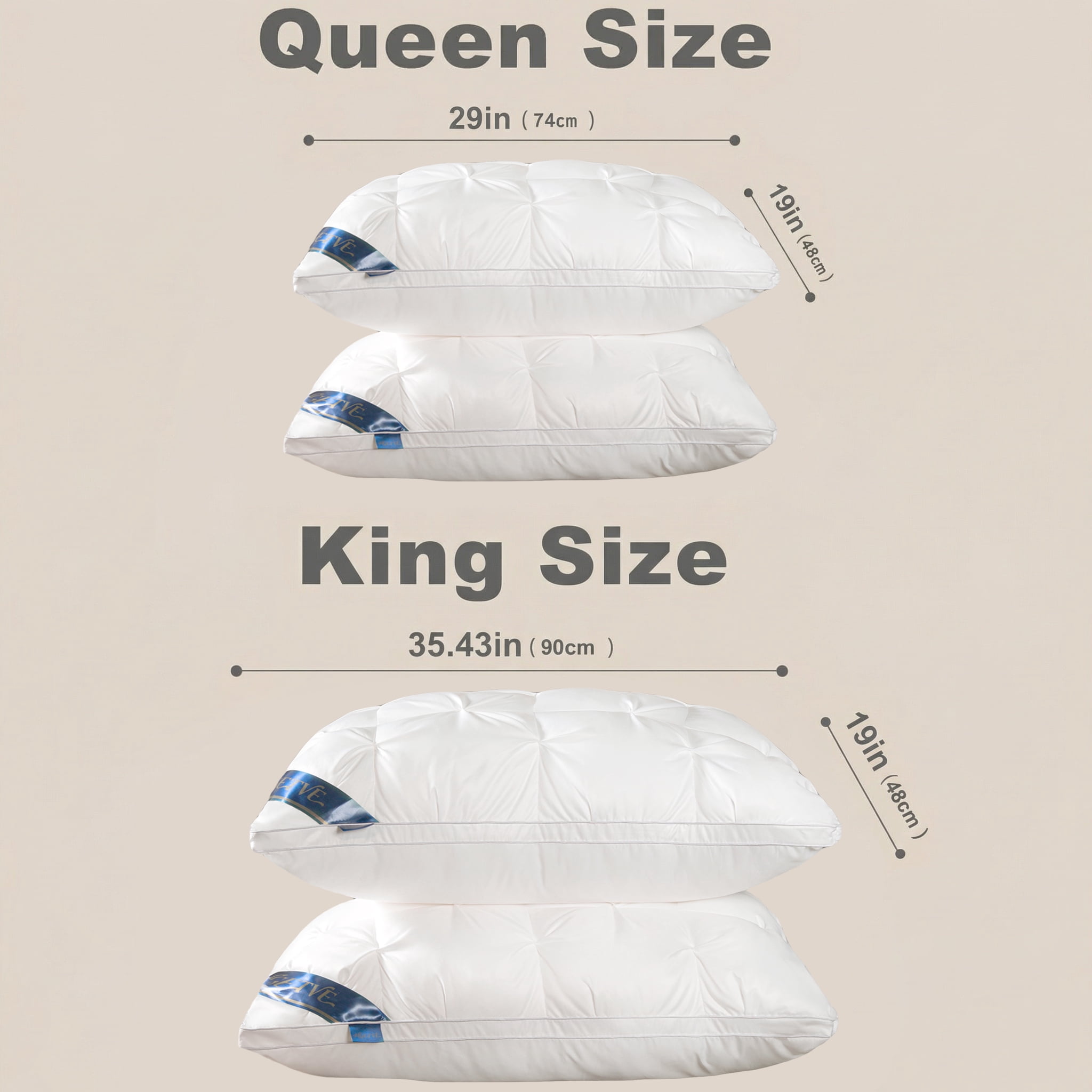2PCS Hotel Series Luxury Bed Pillows, Ergonomic Neck Support Pillows, Cloud-Like Soft and Fluffy, Breathable and Skin-Friendly Pillowcases, Suitable for Bedroom/Guest Room,White,King size