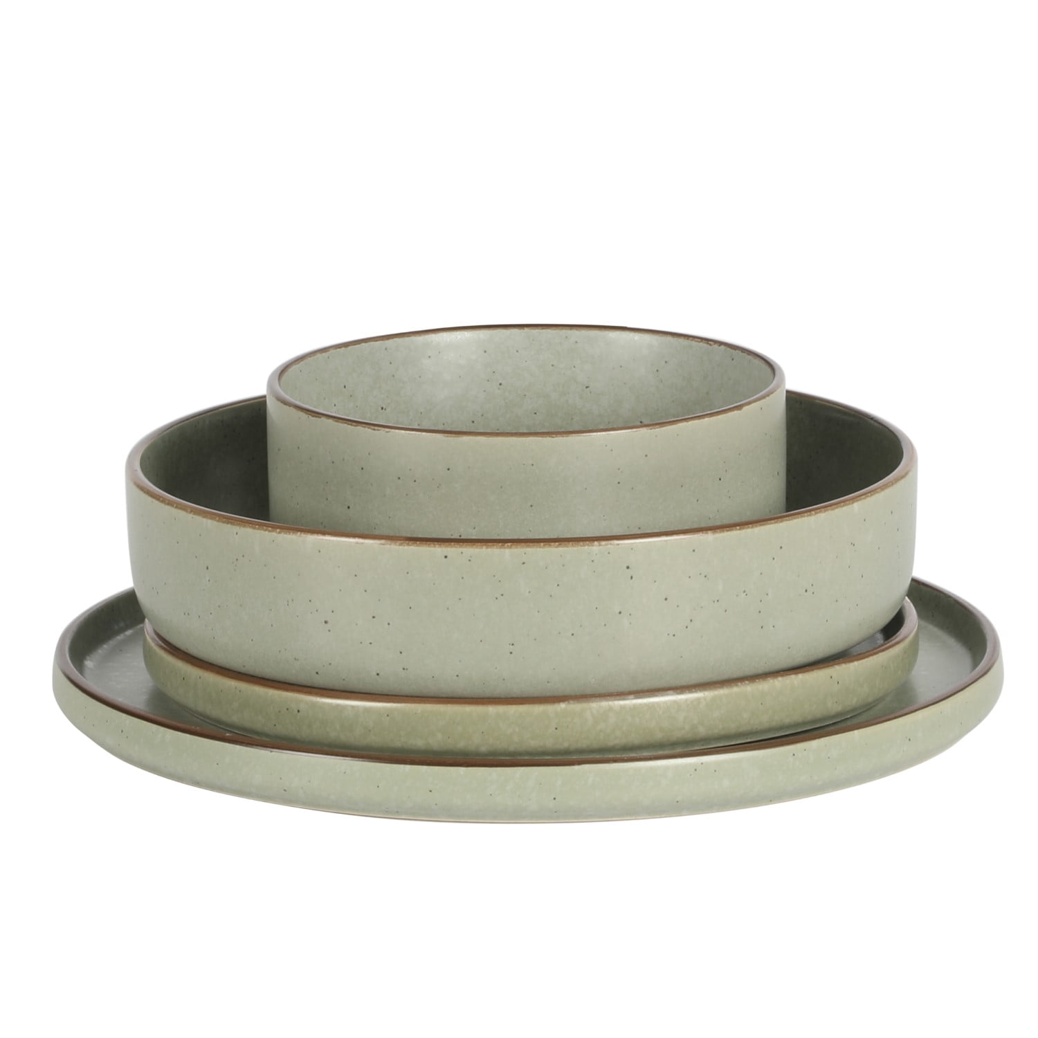 Gibson Elite Gelston Stoneware Matte Reactive Glaze 16 Piece (Service for 4) Plates and Bowl Dinnerware Set - Green