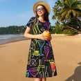thumbnail image 4 of Goofa Neon Bar Drinks Pattern Women Summer Short Sleeve Midi Dress with Pockets Casual Aline Flowy Tshirt Dress Vocation Beach Sundress, 4 of 6