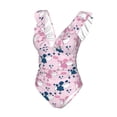 thumbnail image 4 of Yiaed Cartoon Poodle Dog Print Women's Ruffled One Piece Swimsuit V Neck Swimwear Slimming Monokini for Woman-X-Large, 4 of 8