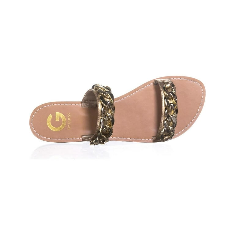 Womens G by Guess Tunez Double Strap Flat Sandals Gold Walmart