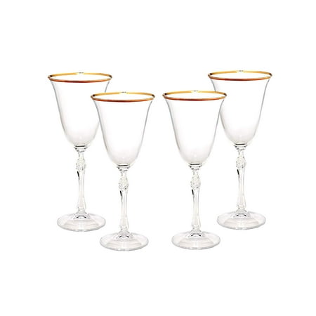 Water Goblets Cheap Cristalleria Fratelli Fumo Italian Crystal Wine Water Beverage Glasses, 24 Kt Gold Rimmed Goblets, Hand Made in Italy, Set of 4 (Vanessa) ()