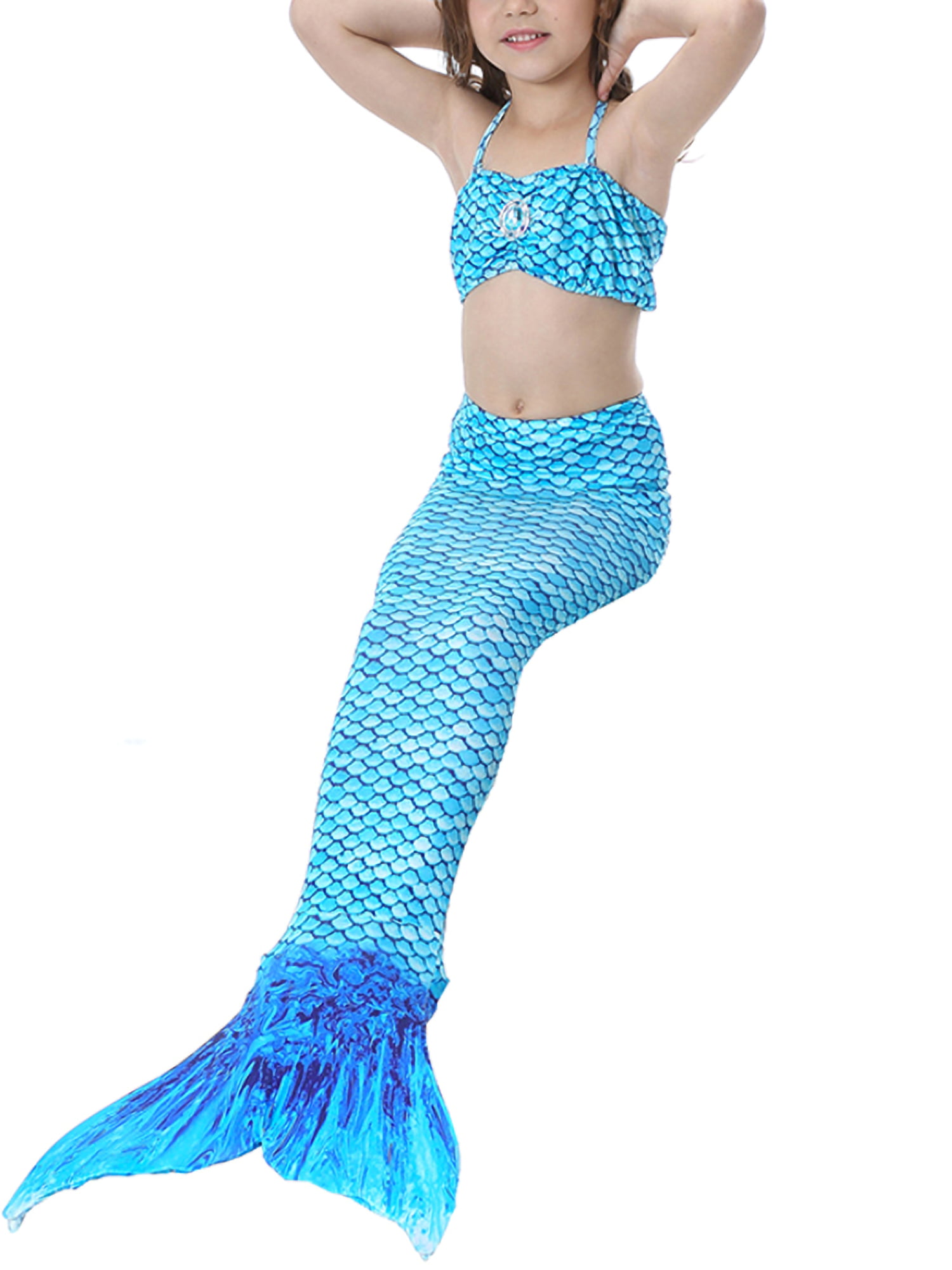 3pcs Kids Fairy Mermaid Tail Swimmable Bikini Top Bathing Suit Fancy Costume 