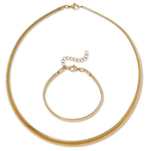 Yellow Gold Ion-Plated Stainless Steel Omega Chain Necklace Set 18-inch