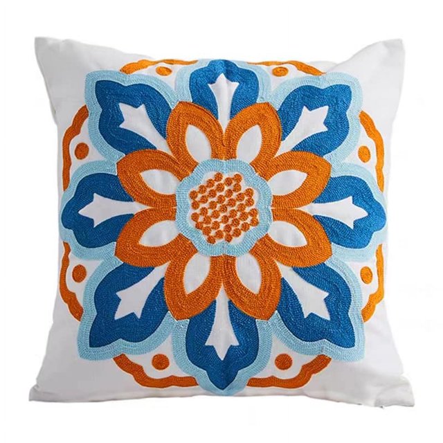 Fundas de almohada bohemias, juego de cojines cuadrados bordados para sofá, cama, banco, sala de estar, 18.0 x 18.0 in (girasol)
