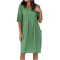 thumbnail image 2 of Ayolanni Women Dresses for Summer Green Solid Short Sleeve Midi Dresses Church Dresses for Ladies XL, 2 of 6