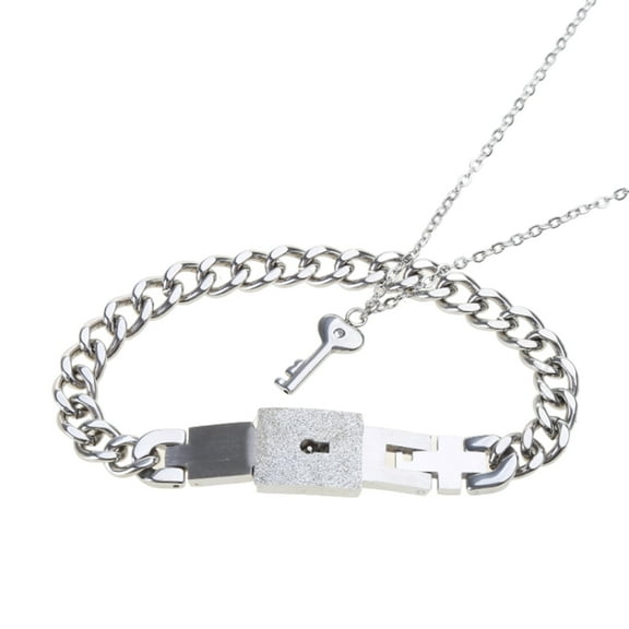 tegongse Fashion for Titanium Puzzle Couple Heart Lock Bracelet for Key Pendant Necklace Lover Couple Jewelry Set for Friends