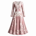 thumbnail image 4 of HCBY Women Skeleton Dress Halloween V Neck Long Sleeve Skull Print Gothic Swing Maxi Dress for Party, 4 of 4