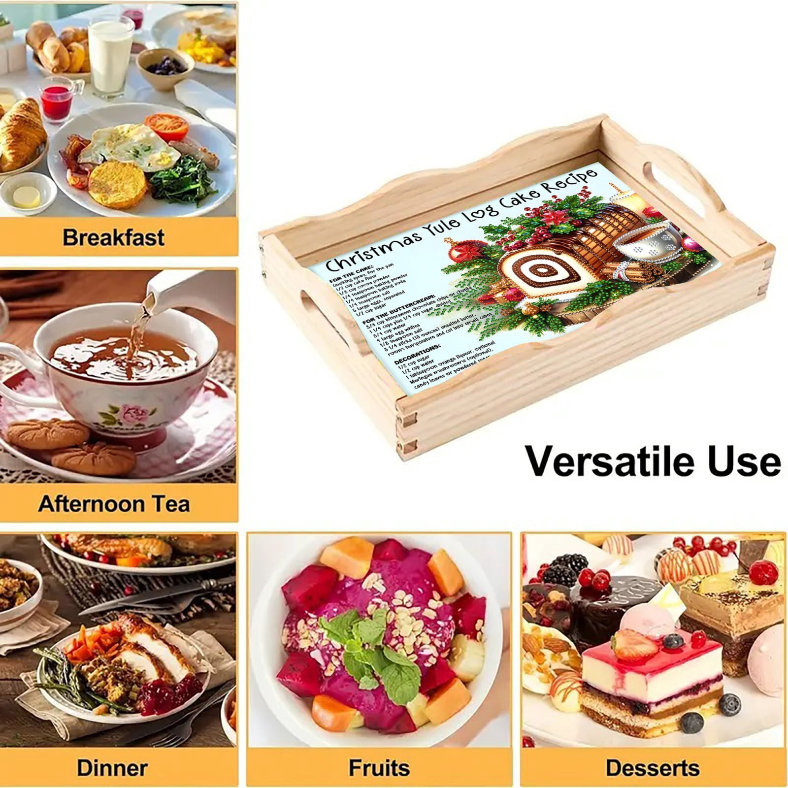 FLOPESN DIY Diamond Art Painting Wooden Tray,Creative Design Handmade Dinner Plate Partial Diamond Art for Coffee Living Room Home Organizer-Cake