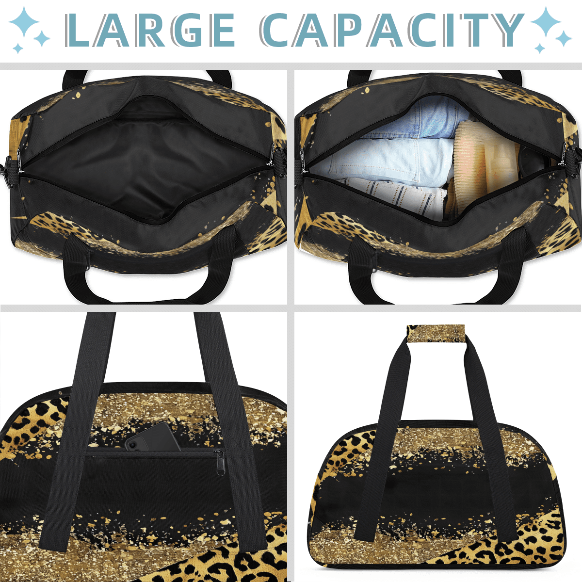 Herdesigns Leopard Cheetah Sports Duffle Bag for Women & Men, Gym Bag Dance Bag Overnight Bag Carry On Weekender Travel Bag