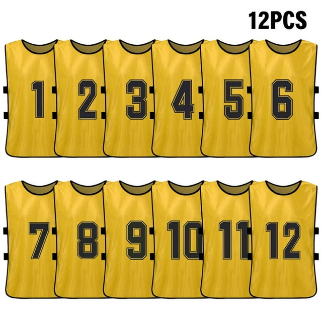 Tignapoo Set of 12 Kids' Reversible Team Vests with Numbers 1-12 in Earth Gold Color - Breathable and Comfortable for Sports Activities for Boys and Girls