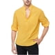 thumbnail image 1 of Blusa y camisa de manga larga con cuello vuelto para hombre, informal, con botones, de lino y algodón, a la moda., 1 of 4