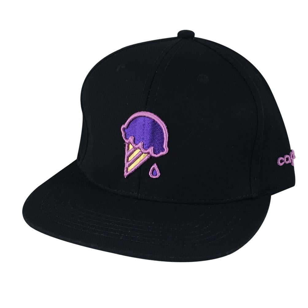 3D Puff Custom ice Cream Cone Baseball Hat Snapback Cap Black Purple