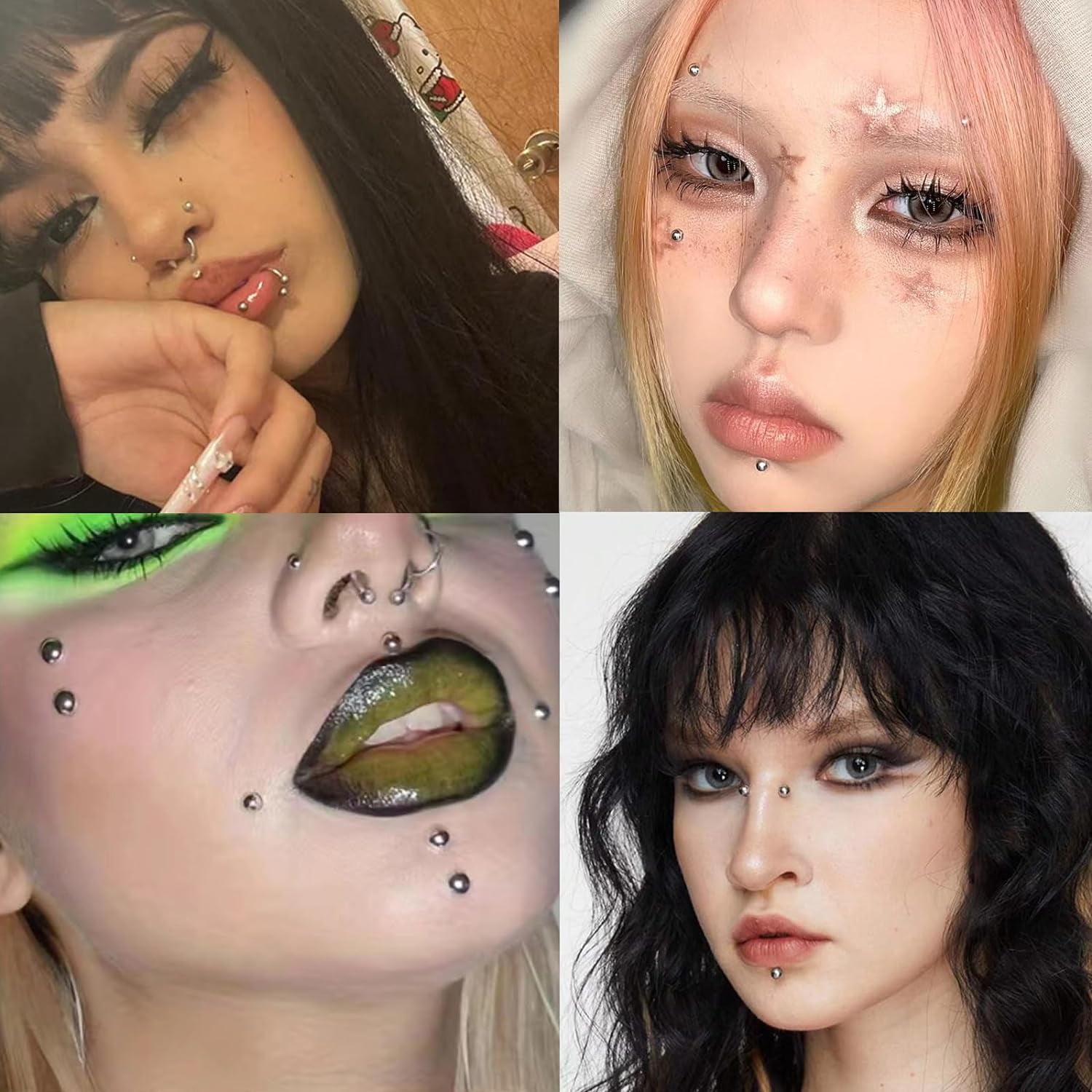 Fake Piercings Eyebrow Ring Fake Lip Labret Studs Replacement Balls Spike with 100Pcs Sticker Non-Piercing