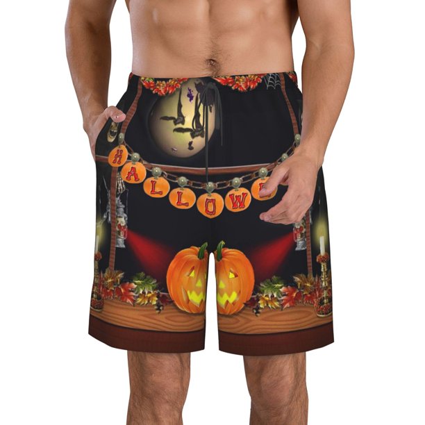 Balery Halloween Decoration Traje de Baño Estilo Hawaiano para Hombre, Shorts de Secado Rápido con Bolsillos-Small