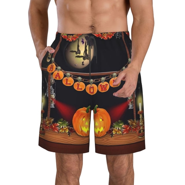 Balery Halloween Decoration Traje de Baño Estilo Hawaiano para Hombre, Shorts de Secado Rápido con Bolsillos-X-Large