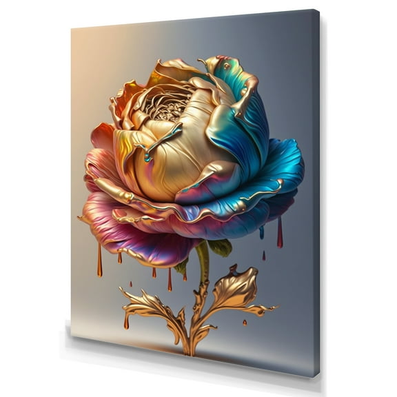 Designart Rainbow Peony Liquid Gold II Canvas Wall Art
