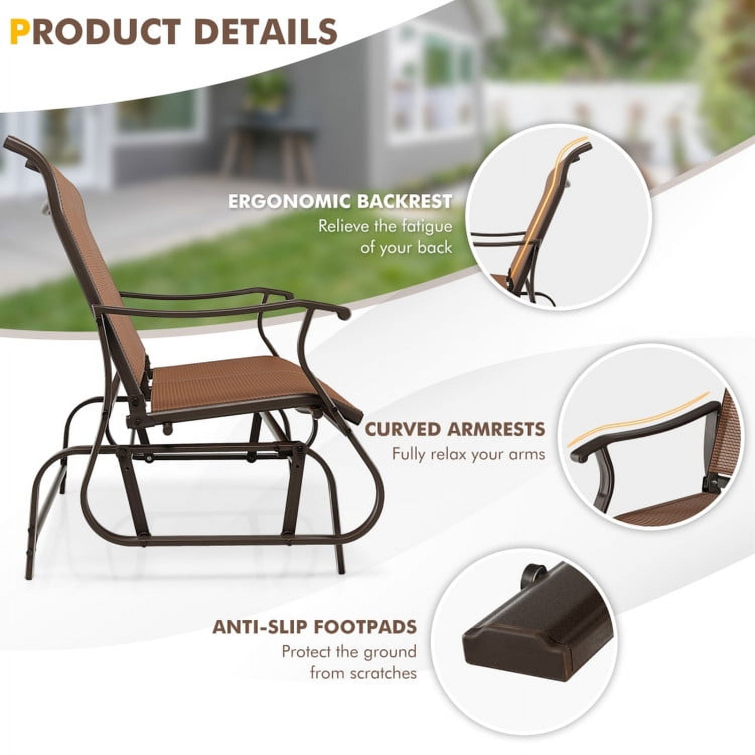Aimee Lii Double Chair Outdoor, Patio Glider Bench, Porch, Backyard, Sturdy, Brown Aimee Lii Double Chair Outdoor, Patio Glider Bench, Porch, Backyard, Sturdy, Brown