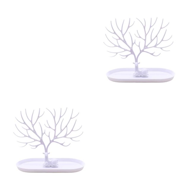 Guardurnaity Deer Sculpture Jewelry Tree Stand Hanger Birthday Organizer Gift 2piezas Blanco