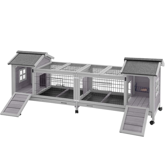 Aivituvin Rabbit Hutch Bunny Cage Guinea Pig House with Wheels Double House