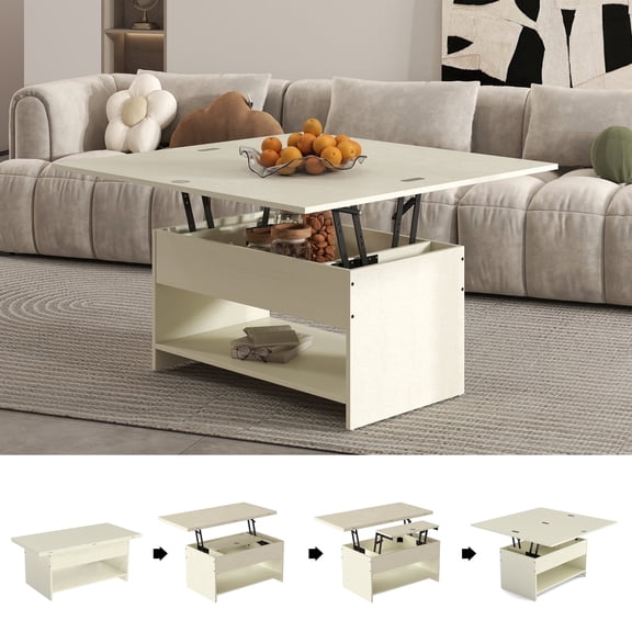 Manxile Round Lift Top Coffee Table with Storage, Industrial Wood Coffee Table with Metal Frame for Living Room, Rustic Brown