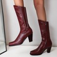 thumbnail image 6 of Bnwani Womens Boots Winter Fashion Toe Square Zipper High-Heel Thick Chunky High Mid-Calf Casual Solid Boot Red Size 6, 6 of 9