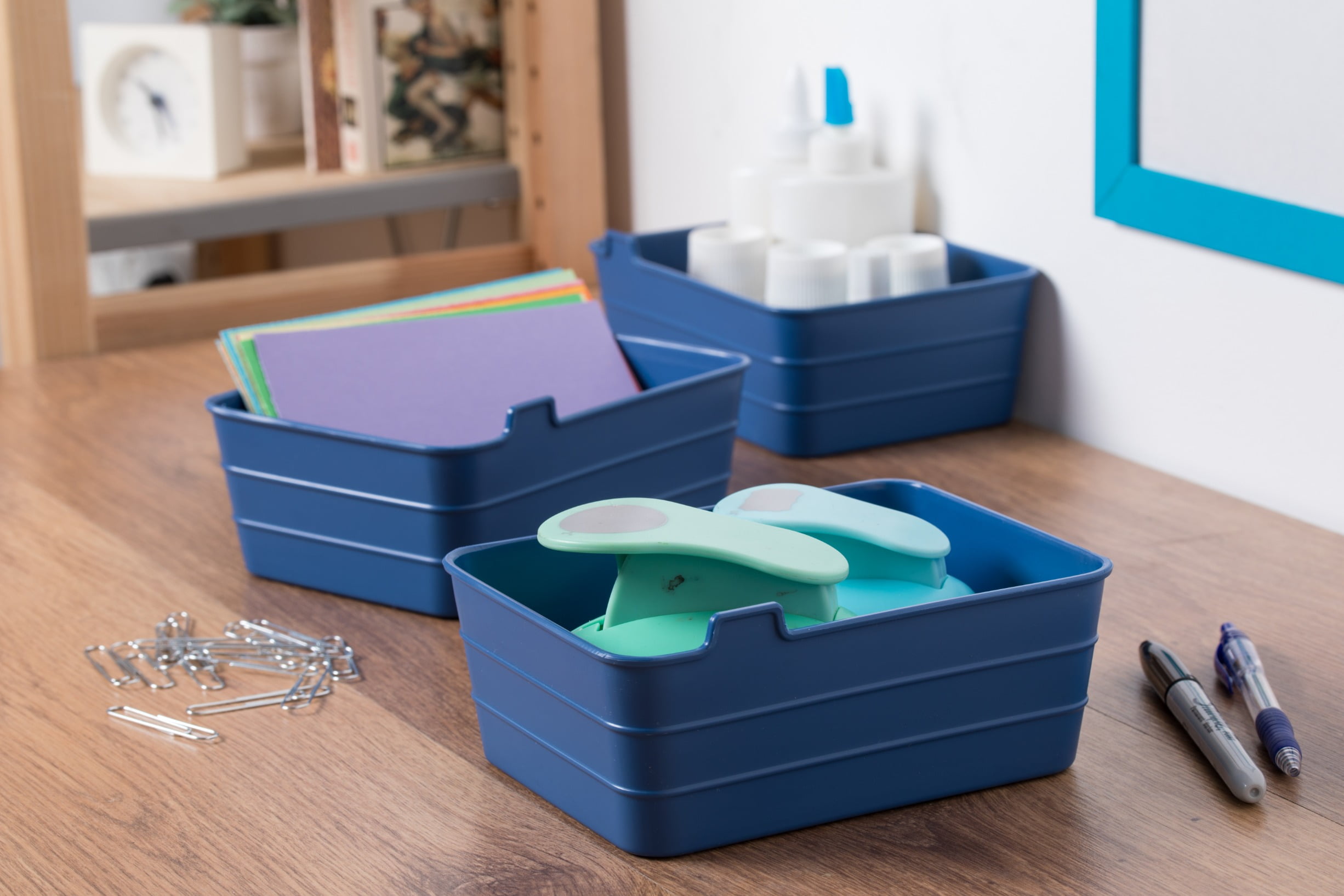 Mainstays Plastic Set of 3 Flexible Drawer Storage Organizers, 7" x 5.2" x 2.9", Blue, Designed to Help with Kitchen Organization and Accessibility