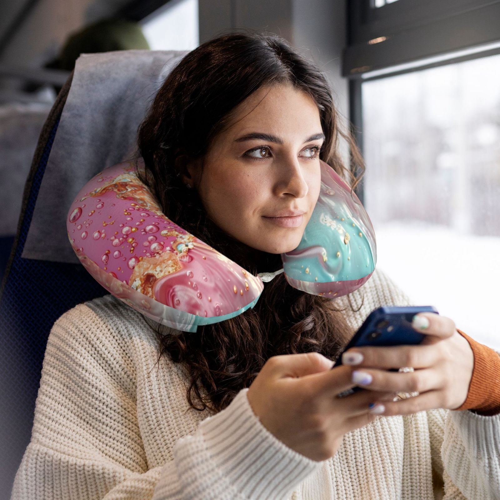 Xecao Abstract Pink Gold Splash Print Memory Foam Cervical Neck Pillow Versatile U-Shaped Pillows for Home,Office,Camping,Travelling,Soft Washable Cover