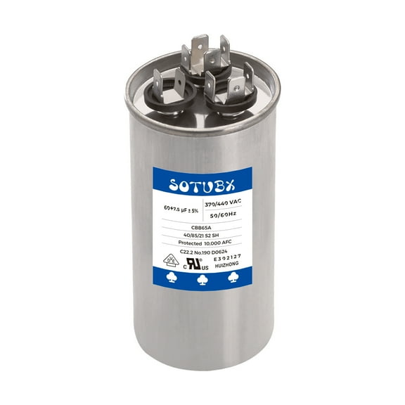 60 7.5 MFD 370/440VAC Round Motor Dual Run Capacitor 60 7.5 uF 370V or 440 Volt for AC Air Conditioner Condenser - 60/7.5 uf MFD 440V Straight Cool or Heat Pump - Run AC Motor and Fan