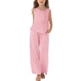 thumbnail image 2 of Vornjynx Kids Girls Outfit Sets Crew Neck Tank Tops and Loose Pants Summer Trendy Holiday Clothes 2 Piece Pink Size 10, 2 of 10