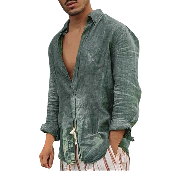T Shirts for Man Linen Ultrathin Casual Button Down Long Sleeve Beach Hawaiianss Boys Easter Shirt
