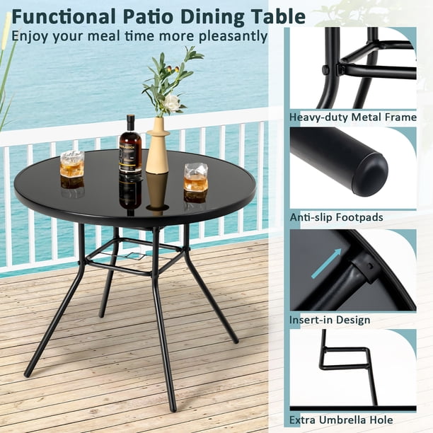 glass patio table umbrella insert Tortuga Outdoor Silver Outdoor Lazy Susan with Hole tempered glass with a powder coated aluminum base Costway 34 Inch Patio Dining