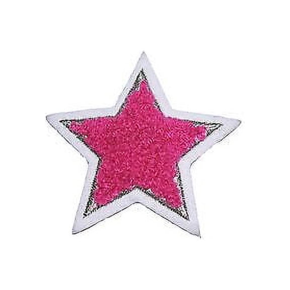 Lily 3" Chenille Hot Pink Fuchsia Silver White Star Iron On Applique Patch