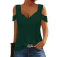 thumbnail image 7 of TKLPEHG Summer Tops for Women V-Neck Cold Shoulder Top Short Sleeve T Shirt Loose Lightweight Casual Comfy Fashion Solid Color Blouses (Green,M), 7 of 7