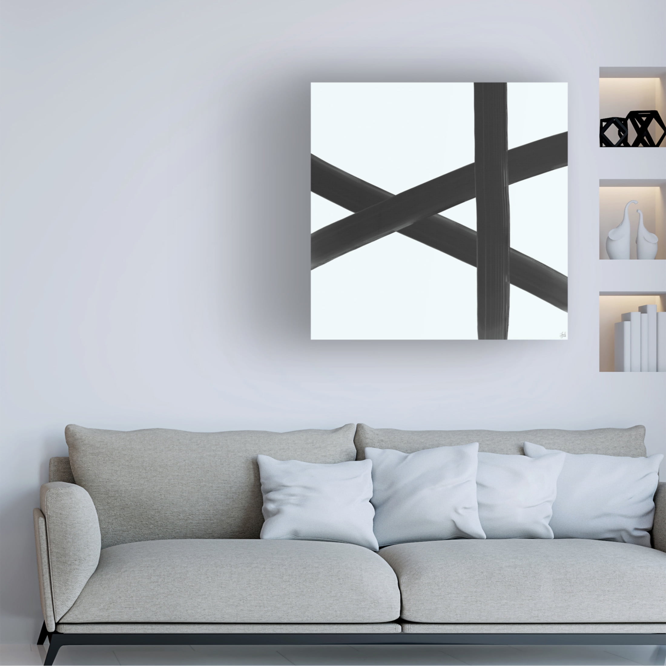 Canvas Wall Art - Line and Brush 'Three Brushed Lines 3' Wall Art for Living Room, Bedroom, or Office Décor by Trademark Fine Art - 35 x 35 Inches