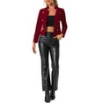 thumbnail image 2 of INSPIRE CHIC Women's Vintage Stand Collar Open Front  Button Decor Velvet Jacket XS Wine Red, 2 of 6