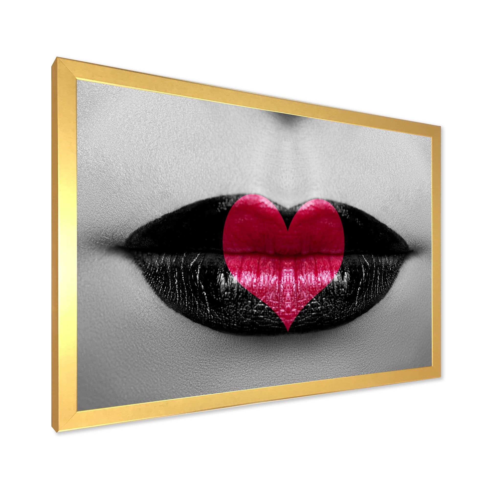 Designart 'Red Heart In Monochrome Lips' Modern Framed Art Print