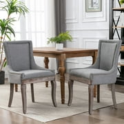 HSUNNS Upholstered Thickened Fabric Dining Chairs Set of 2, Solid Wood Contemporary Kitchen Chairs for Dining Room, Accent Chairs with Nail Head Decor, Gray