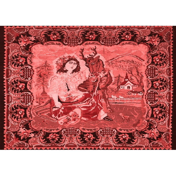 Ahgly Company Indoor Rectangle Medallion Red French Area Rugs, 8' x 12'