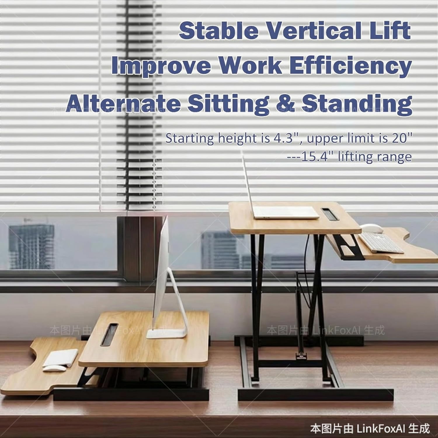 32 Inch Height Adjustable Standing Desk Converter, Sit-Stand Workstation with Dual Monitor Riser & Wide Keyboard Tray, Office & Home Use, Black