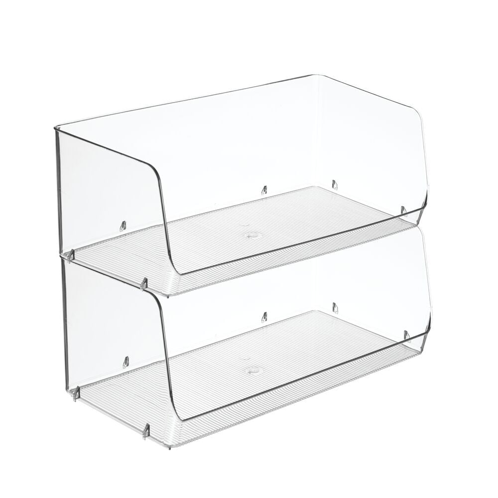 mDesign Stackable Plastic Food Storage Bin, Open Front, 2 Pack Clear