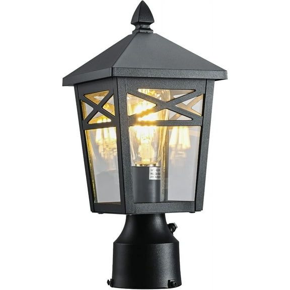 1-Light Dusk to Dawn Outdoor Post Light, Exterior Lamp Post Light Fixture with Clear Glass, Black Finish Post Light Fixture for Patio Garden