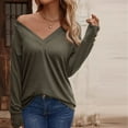 thumbnail image 6 of ATOYSOY Women's Loose Basic Tops Trendy Long Sleeve Tees Solid Color Blouses Workout V Neck Shirts Fall Relaxed Comfy Casual Button Down Green S, 6 of 9